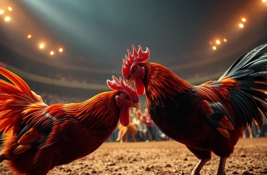 DAGA live cockfighting event with enthusiastic spectators at dagawin.live, highlighting intense sports action.
