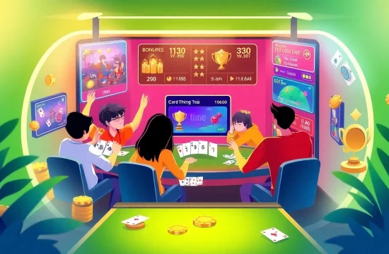 Exciting online gaming scene showcasing topgamebaidoithuong.mx with players enjoying card games and rewards.