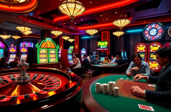 Experience thrilling bets at fun79 trang chủ with vibrant casino elements like roulette and poker tables.