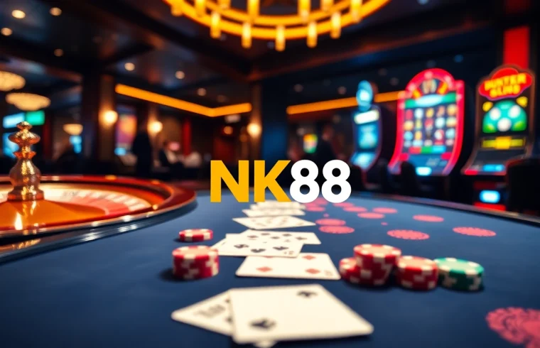 Engaging with Link NK88 at an upscale casino table, capturing excitement in online gambling.