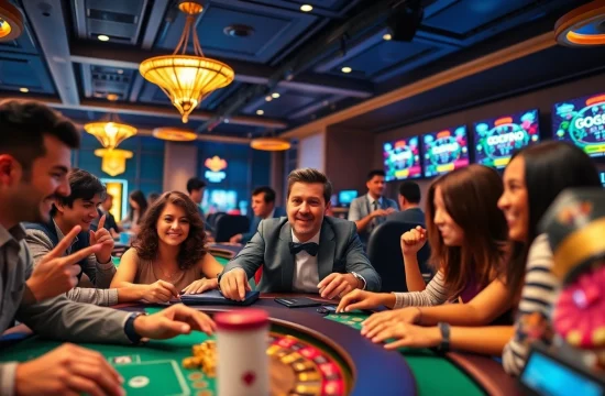 Dynamic online casino scene featuring players on luck8win.live enjoying diverse games in a vibrant atmosphere.